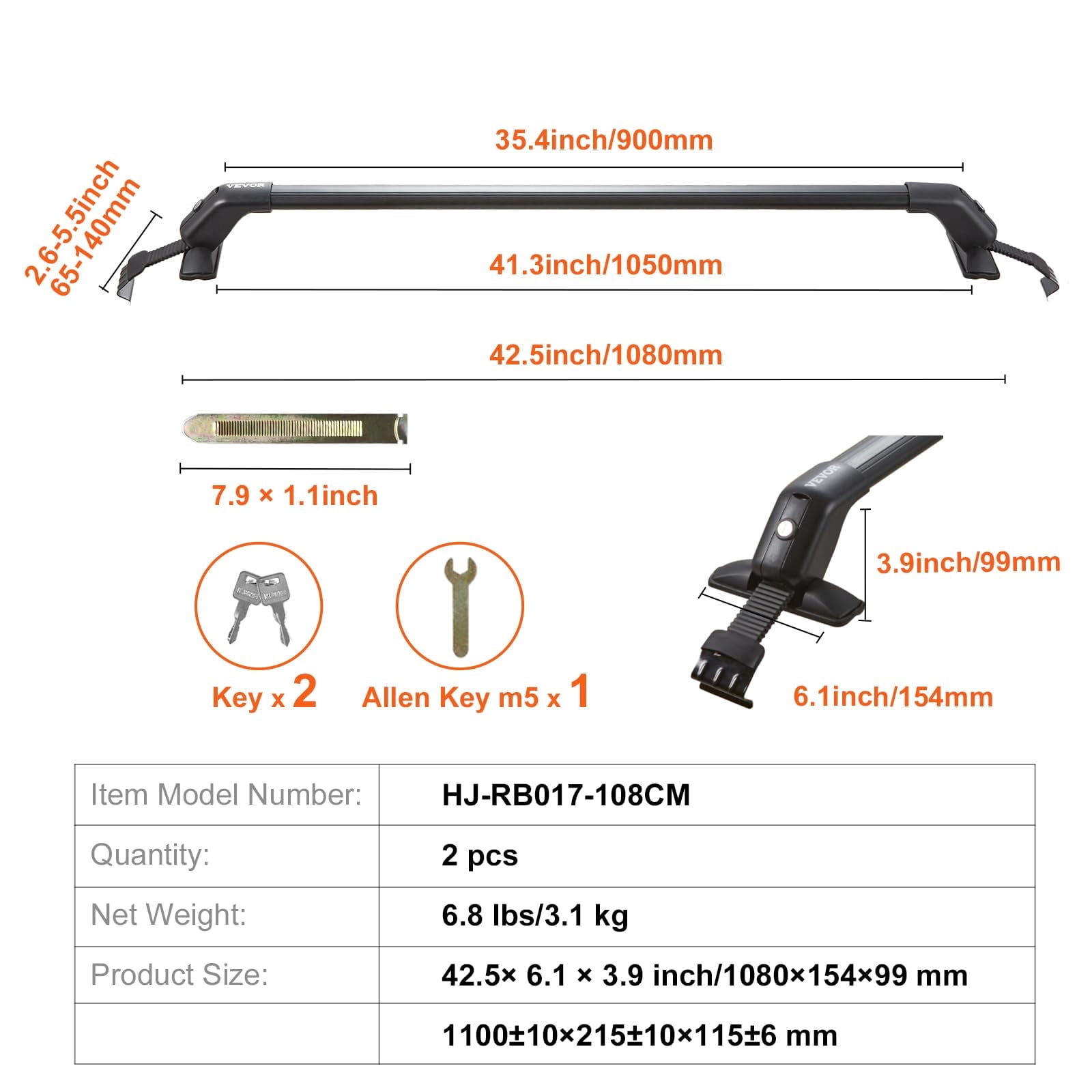 Universal Roof Rack Cross Bars, 41.3" Aluminum Roof Rack with 155 lbs Load Capacity, Adjustable Roof Crossbars with Locks, fit Cars Without Side Rail, for SUVs, Sedans, and Vans