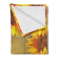 thumbnail image 2 of Sunflower Soft Flannel Fleece Blanket, Sunflower Arranged in a Circle on a Wooden Background Flower Frame Illustration, Cozy Plush for Indoor and Outdoor Use, 50" x 70", Brown Orange, by Ambesonne, 2 of 5