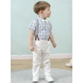 thumbnail image 5 of CARETOO Boy Clothes Set Toddler Formal Plaid Dress Shirt Bowtie Suspender Pants Wedding 1-5 Years, 5 of 18