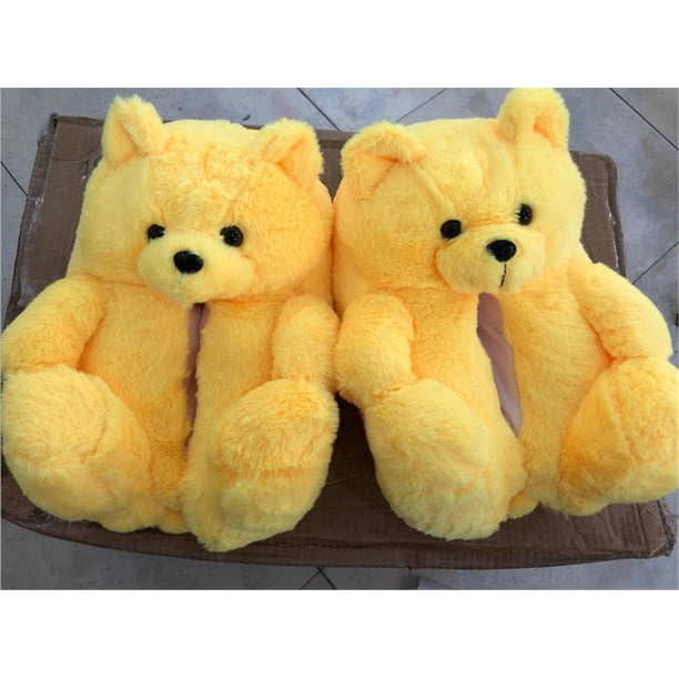 Zapatillas de invierno para mujer con osito de peluche, juguetes blandos adecuados para niños de 3 a 6 años (amarillo), lindas zapatillas de casa con osito de dibujos animados, pantuflas, chanclas cál
