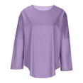 thumbnail image 4 of Tunic Tops for Women Loose Fit - Striped Crewneck Tees Roll Up Long Sleeve T Shirts Ladies Fall Winter Clothes (M, Purple), 4 of 6