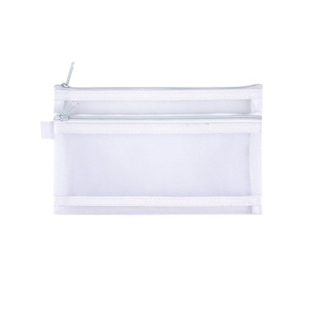 Quinlirra - Estuche para bolígrafos doble, transparente, de malla, de gran capacidad, para exámenes, organizador de papelería, de nailon, para oficina, accesorios estéticos de escritorio, regalos de