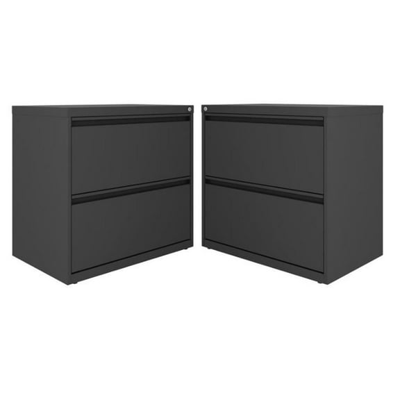 Home Square 2 Drawer Metal Lateral 101 Filing Cabinet Set in Charcoal (Set of 2)