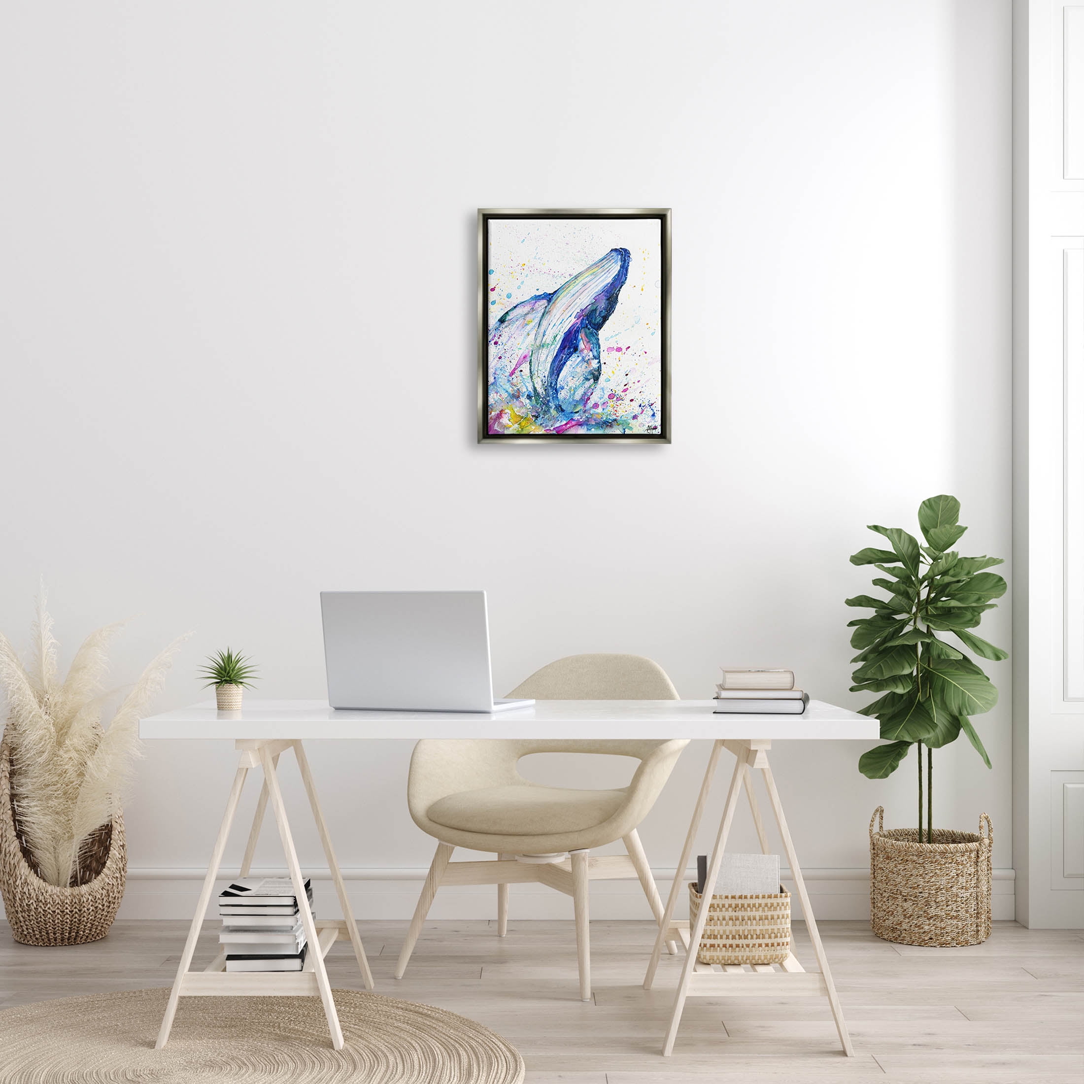Splashing Whale Bubbles Marine Animals & Insects Graphic Art Luster Gray Framed Art Print Wall Art
