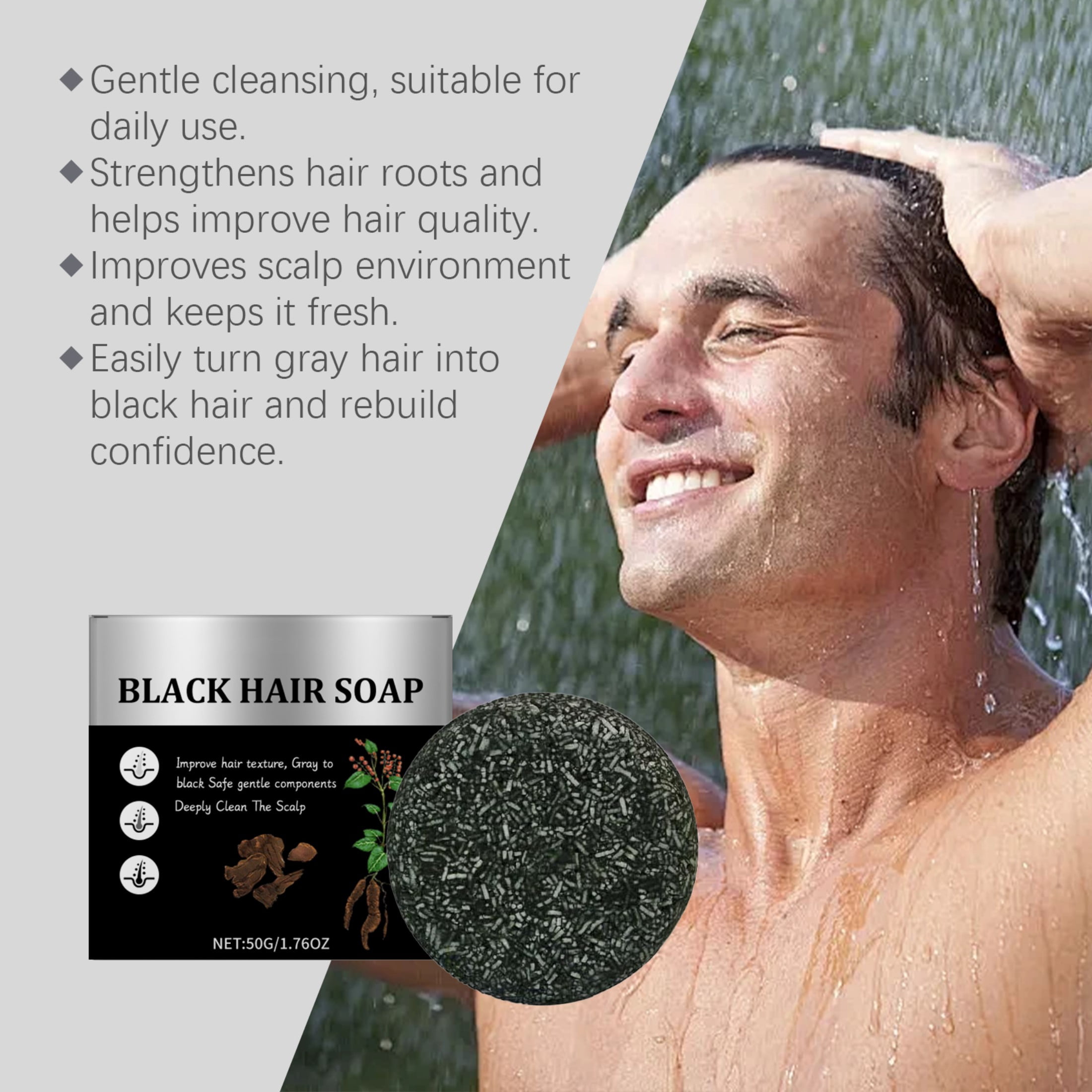 Alvantor Charcoal Soap for Men, Shampoo Bar for Gray Hair, 1.76oz
