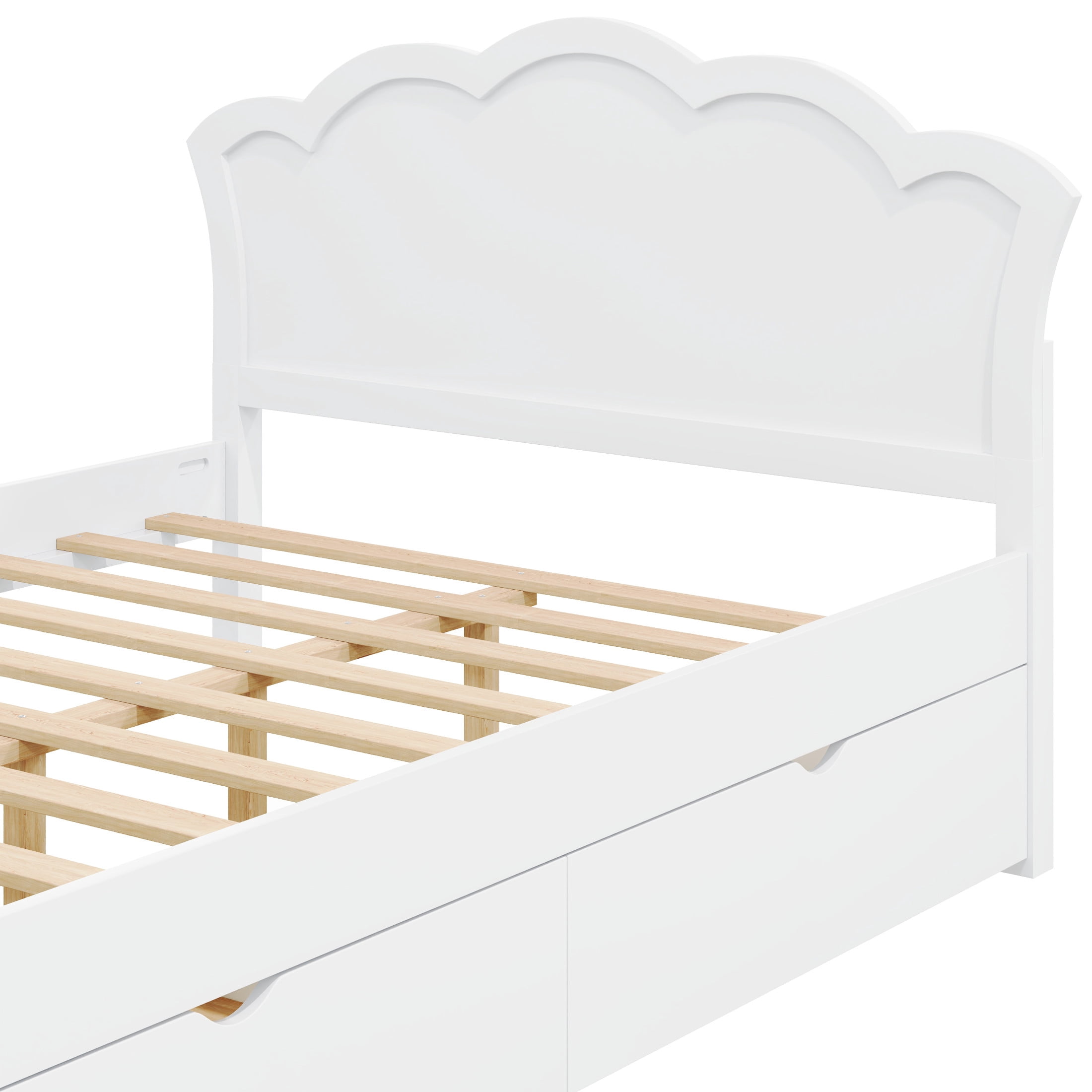 Noble House Caldon Full Size Wood Platform Bed with Headboard, Footboard, and Under-Bed Storage Drawers, White