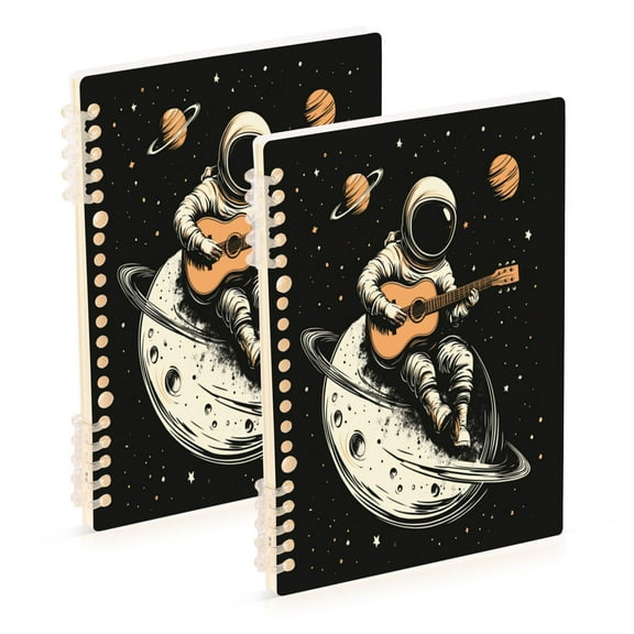 Wirebound Notebook Hardcover Spiral Notebooks Astronaut Playing Guitar, 60 Pages, 80 GSM, 5.7 x 8.3in