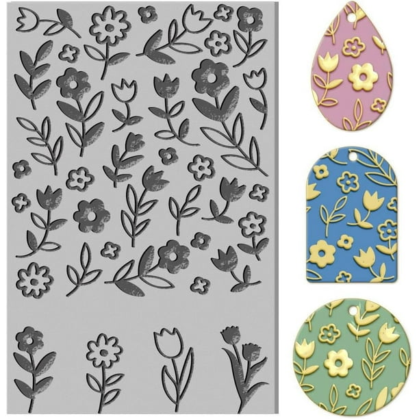 Esterilla de arcilla con textura de tulipanes para modelar flores, hojas de textura para arcilla polimérica, aretes, joyería, 4 x 2,6 pulgadas