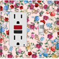 thumbnail image 1 of Metal Light Switch Plate Outlet Cover Colorful Floral Garden Wallpaper Pink ROS040, 1 of 13