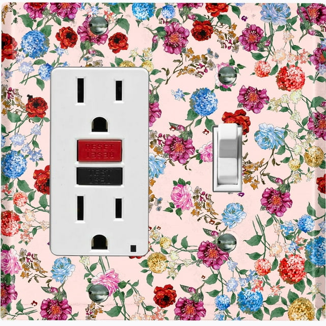 Metal Light Switch Plate Outlet Cover Colorful Floral Garden Wallpaper Pink ROS040
