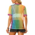 thumbnail image 3 of INSPIRE CHIC Women's Mesh T-Shirt Cover Up Party Short Sleeve See Through Sheer Tops XS Pink Rainbow, 3 of 7