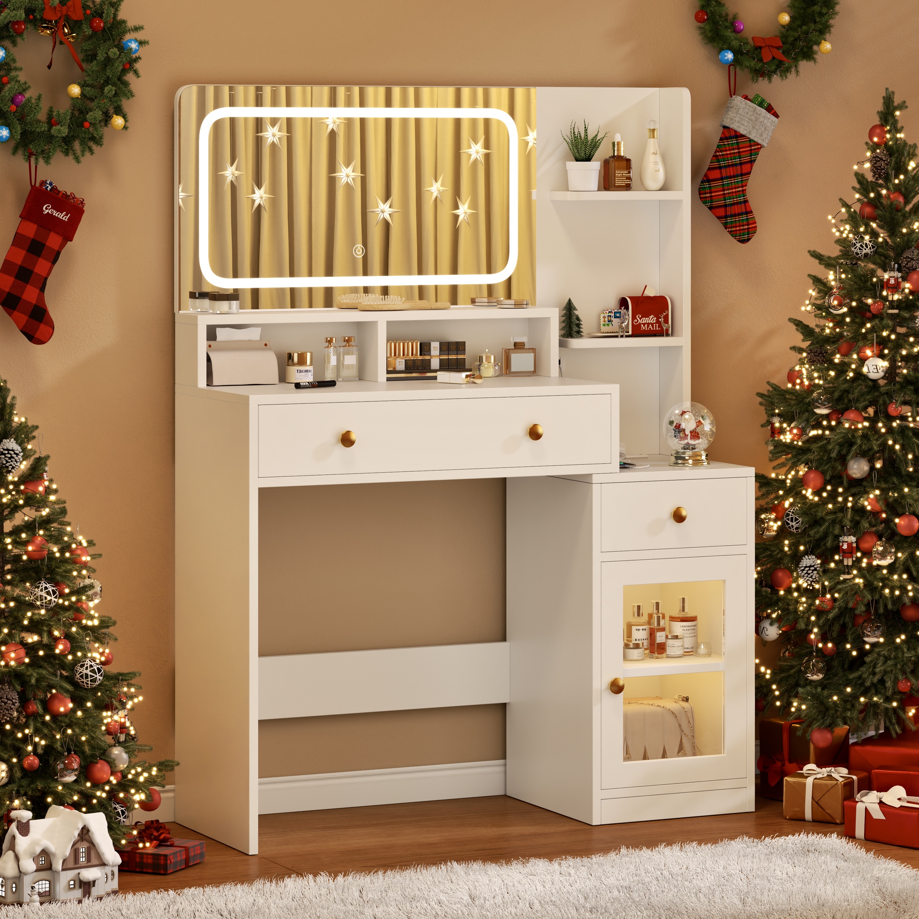 Satifur White Makeup Vanity with LED Mirror & Charging Station photo 1