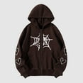thumbnail image 3 of Fanxing Juniors Plus Size Hoodies Sweatshirt Long Sleeve Zip Up Spider Net Print Casual Y2k Hooded Jacket with Pocket Coffee,XL, 3 of 6