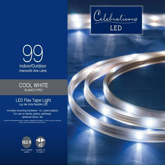 Celebrations 2T434912 LED Cool White Tape Lights, 16.5'