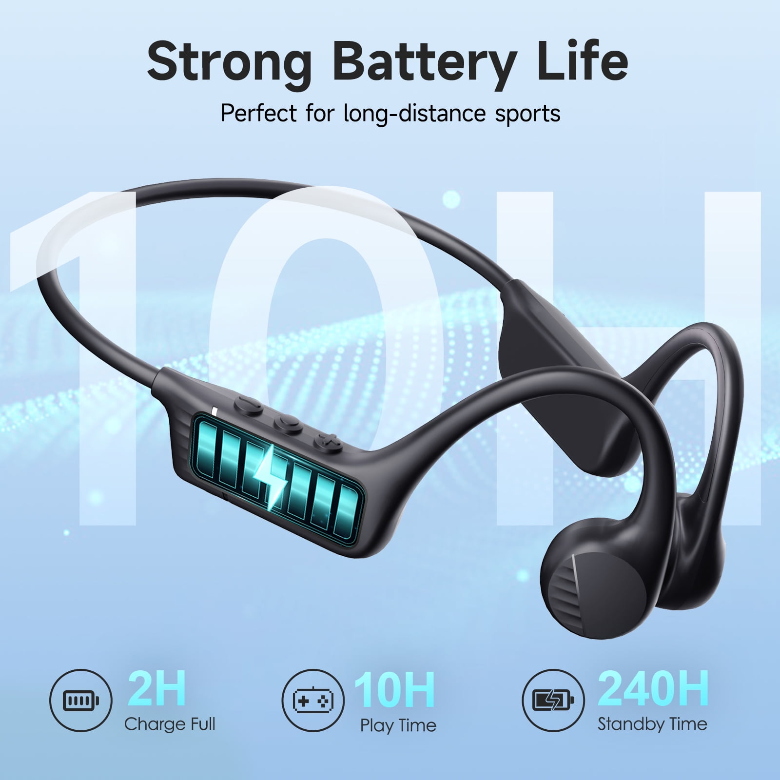 IFECCO Open Ear Bone Conduction Headphones, Wireless Bluetooth Headset with Built-in Microphones, 10Hr Playtime, Waterproof Sports Headphones for Running Workout Gym,Black