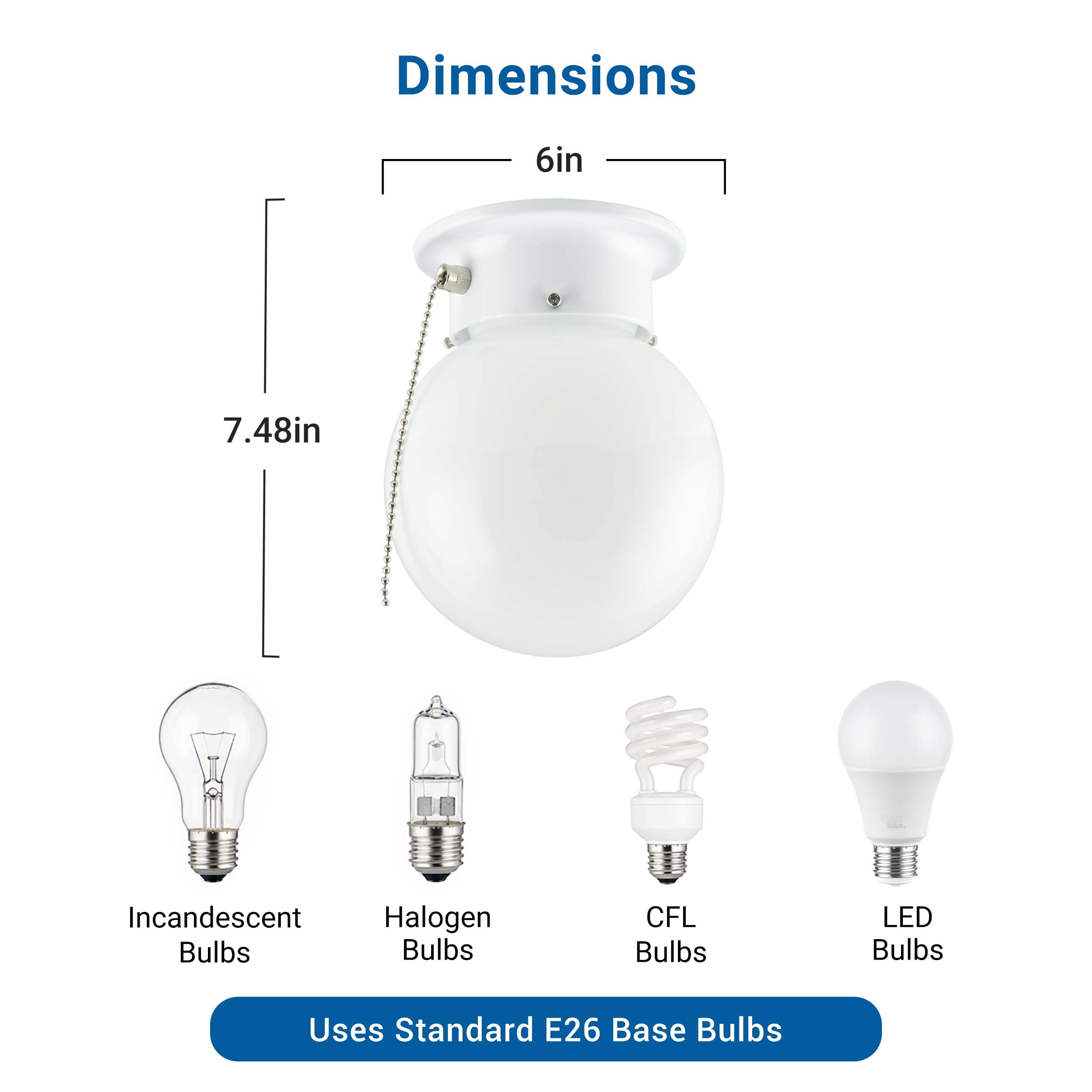 Mainstays 5.9 in Flush Mount Ceiling Light, White Finish, Frosted Glass Shade, Bulb Not Included