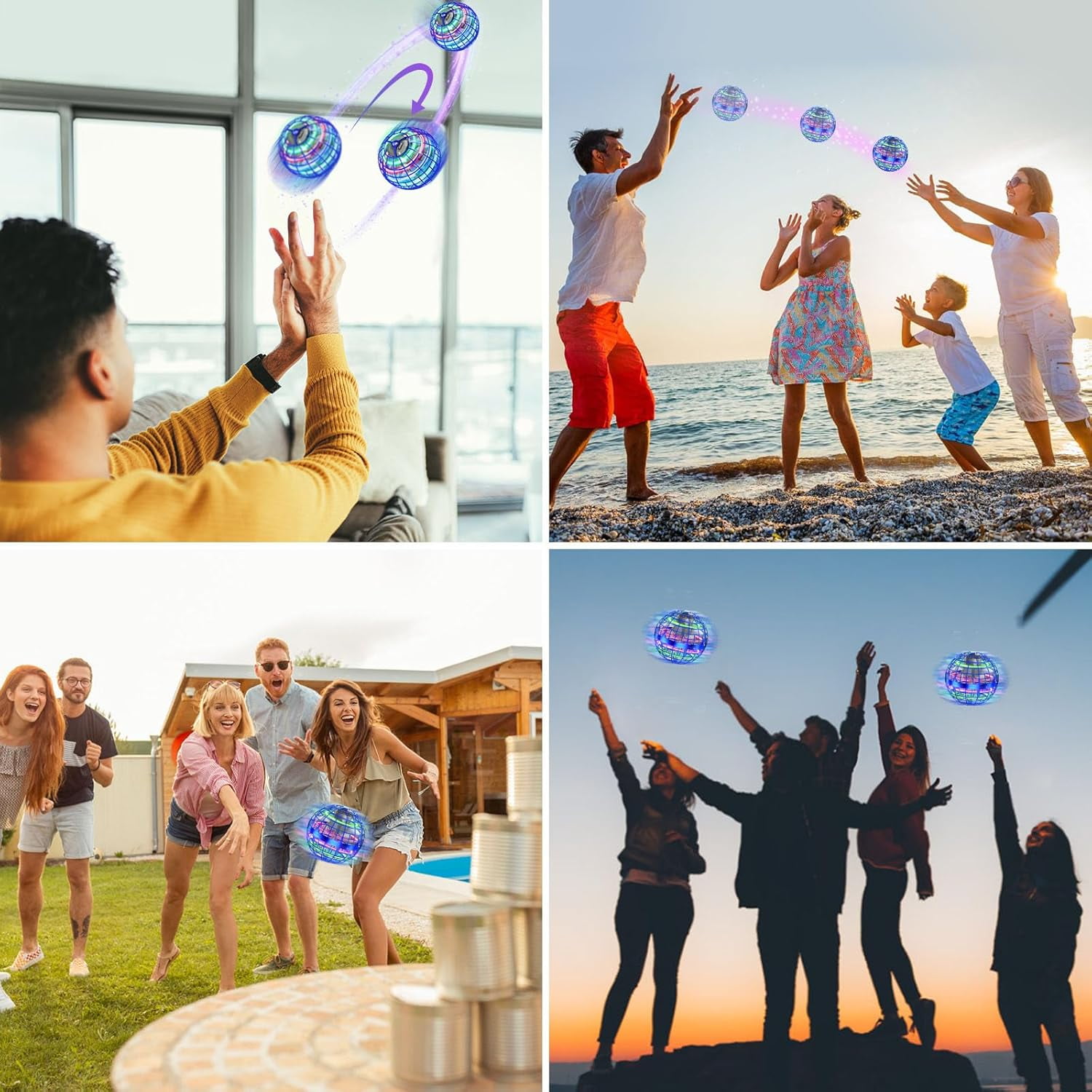 Flying Orb Ball (2Pcs, 2024 Upgraded) with Dazzling Lights, Hover Orb Spinner Toy, Hand Drone Orbit, Cool Toys Gifts for Boys Girls Teens, Floating Drone Cosmic Globe, Indoor Outdoor Toys(Blue)