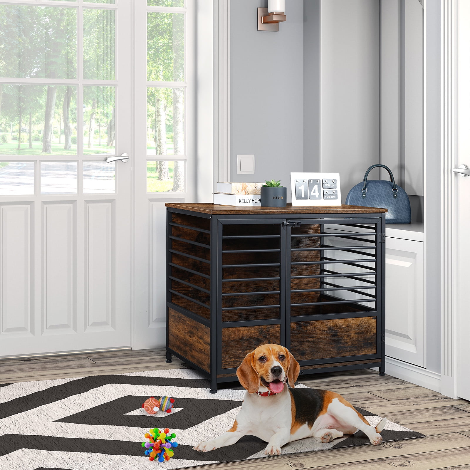 Wooden Heavy Duty Dog Crate Side Table Indoor Dog Kennel Brown Medium