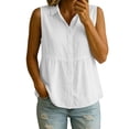 thumbnail image 3 of VBVC Women's V-Neck Sleeveless Peplum Blouse, Ladies' Collared Button Down Tank Top, Casual Breathable Summer Solid Shirt For Women,White,S-2XL, 3 of 7
