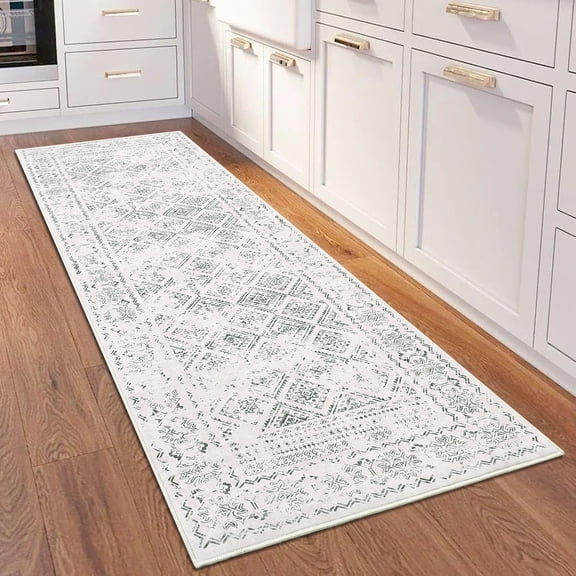 2x6 Area Rug, Washable Rugs for Living Room, Vintage Distressed Carpet, Indoor Soft Non Slip Rugs for Bedroom, Low Pile Aesthetic Front Door Mat, Bedroom Decor Carpet for Home Office, Beige Grey