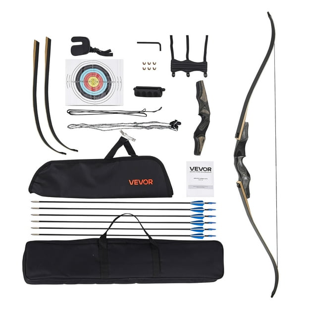 VEVOR Kit de Flèches en Bois pour Arc Recourbé 60 Po Chasse à la Main Droite 35lbs