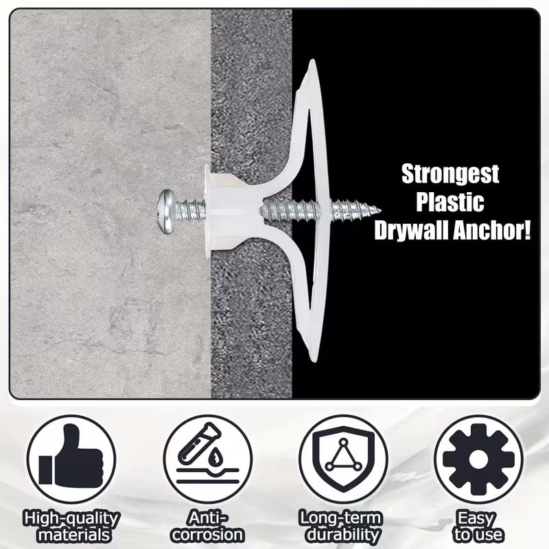 25 Pack Drywall Anchor Set - Plastic Self-Drilling Expanding Cavity Wall Screws for Easy Installation