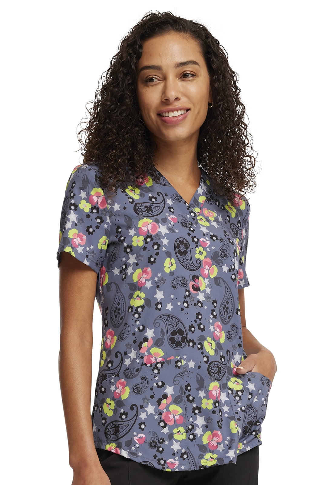 Cherokee Prints Women Scrubs Top VNeck Print CK662