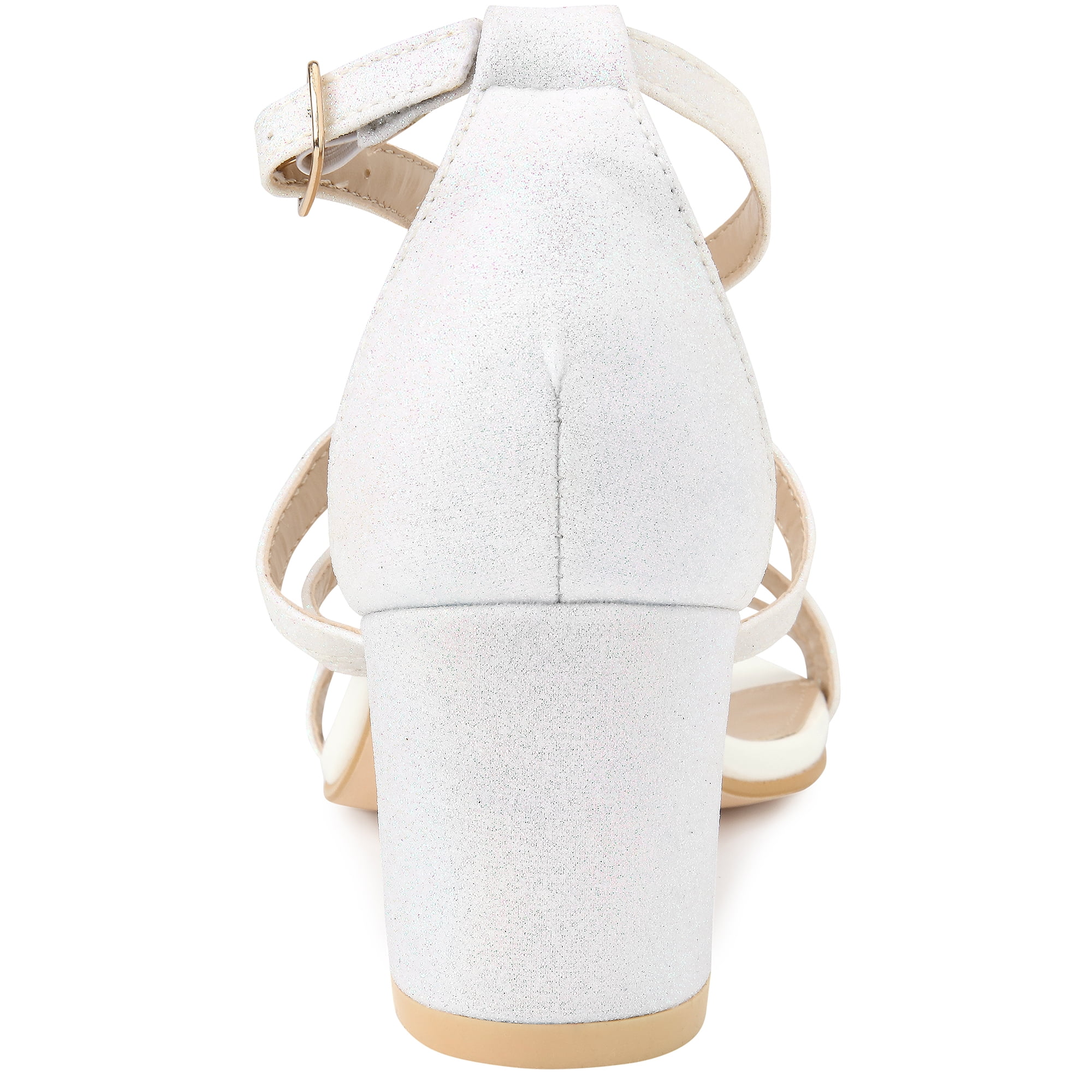 DARING DIVA Women's Glitter Crisscross Strap Chunky Heels Sandals White 8.5