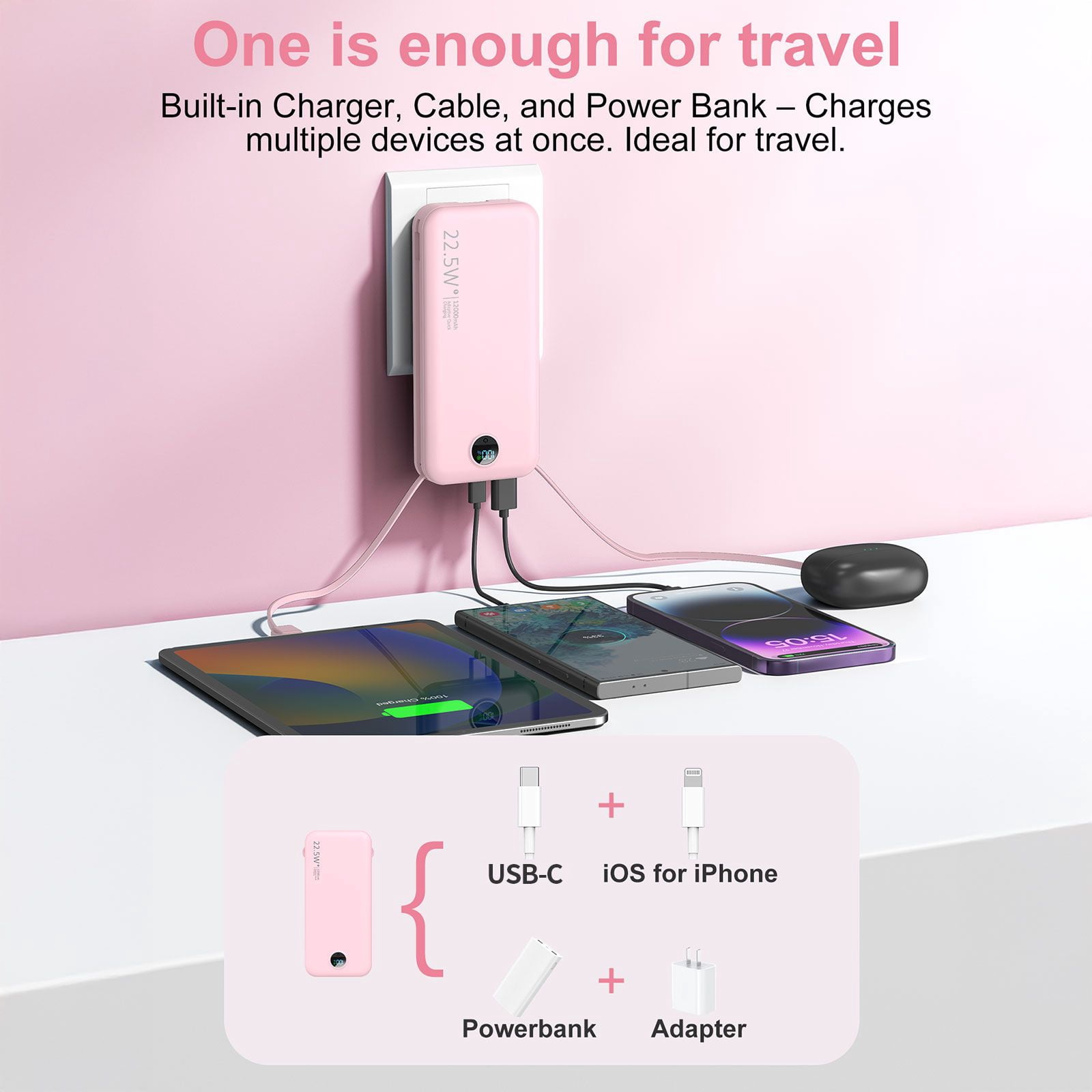 12000mAh Portable Charger, USB C Input Fast Charging Power Bank with LED Display, External Battery Pack Compatible with iPhone