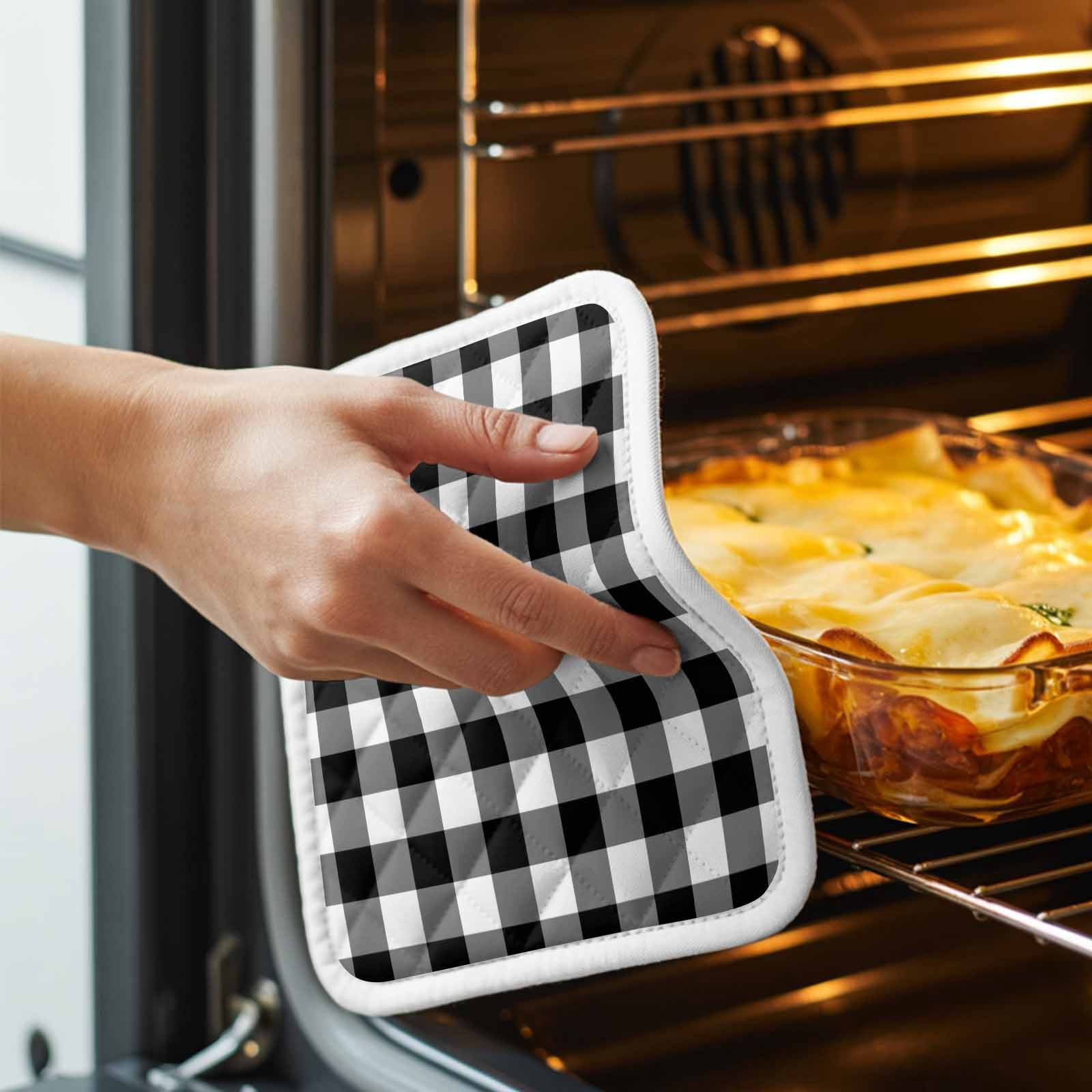 Black White Plaid Pot Holders for Kitchen Heatproof Potholder, 2 Pack Gradient Geometric Buffalo Checkered Hot Pads Multipurpose Oven Pads Cloth Potholders Trivet for Cooking and Baking