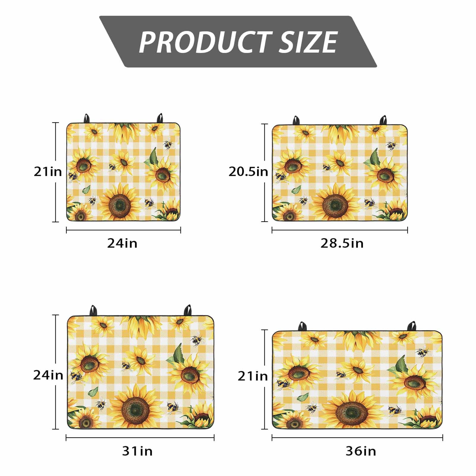 Yellow Sunflower Stove Top Cover for Electric Stove, Heat-proof & Non Slip Glass Top Stove Cover Protector, Vintage Country Bee Plaid Ginger Check Kitchen Flat Cooktop Rubber Mat 31x24 Inches