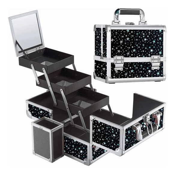 "Neceser Maletín Cosmetiquera Profesional Aluminio Portátil negra de estrellas Belug Negro "