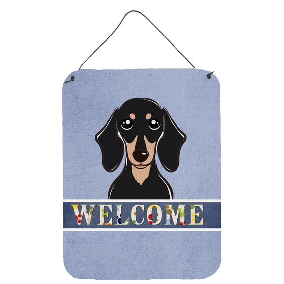 Caroline's Treasures BB1401DS1216 Smooth Black and Tan Dachshund Welcome Wall or Door Hanging Prints, Blue, 12x16,