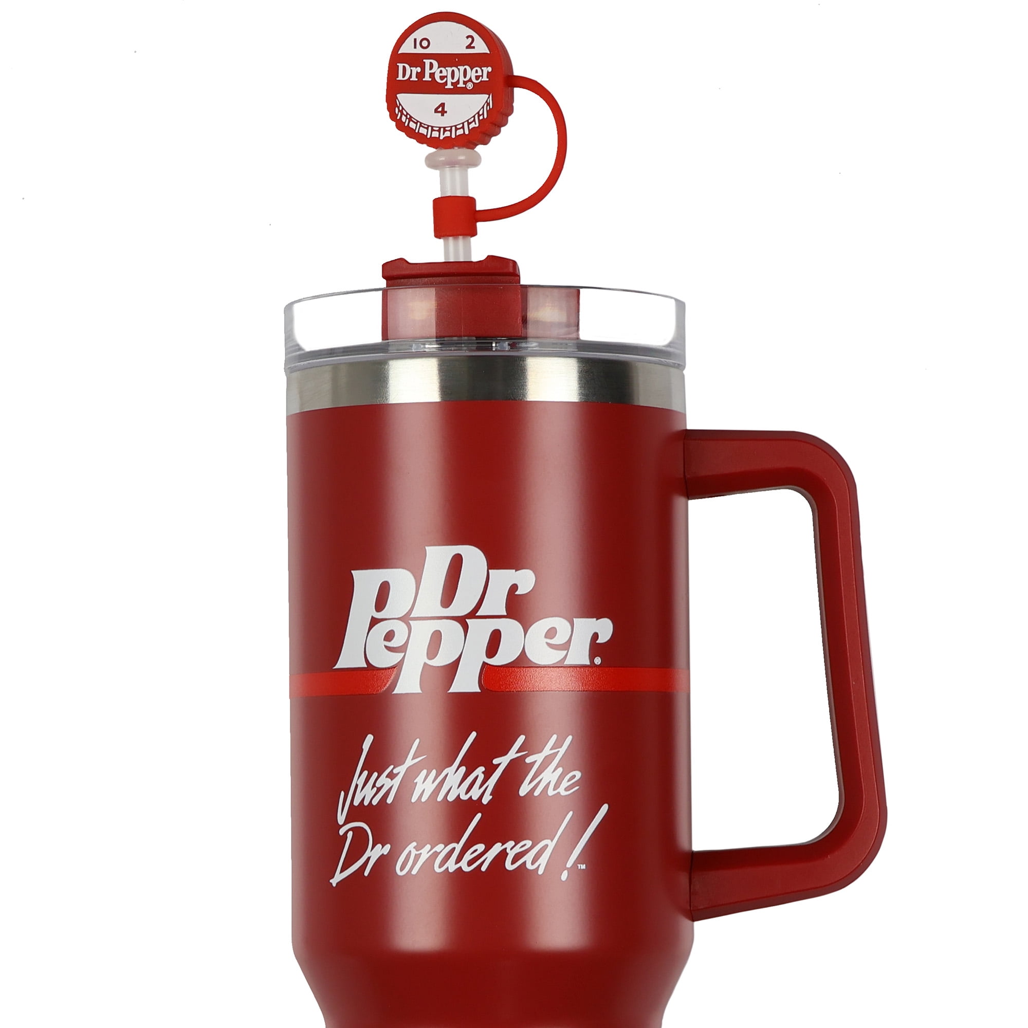 Dr Pepper 30-oz Stainless Steel Tumbler Cup Set with Handle Straw Cover Topper Retro Logo Keychain Insulated Travel Mug