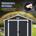 thumbnail image 4 of Syngar 6ft x 4ft Outdoor Plastic Storage Shed, All-Weather Tool Shed with Reinforced Floor, Pitched Roof and Double Lockable Doors, Large Garden Shed for Bikes, Lawnmowers, Trash Cans, Dark Gray, 4 of 9