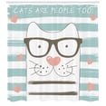 thumbnail image 3 of Ambesonne Animal Shower Curtain, Hipster Cartoon Cat Art, 69"Wx84"L, White Blue and Pink, 3 of 3