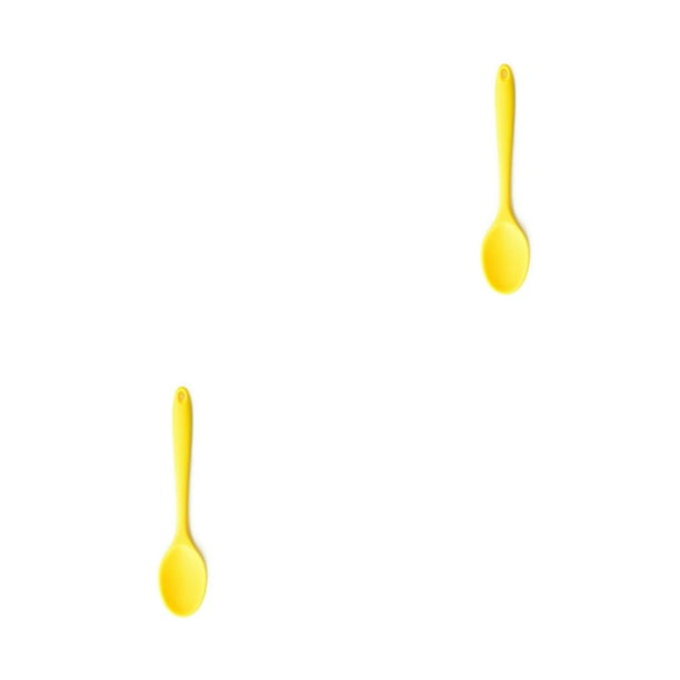Billuyoard Cuchara de silicona con mango Antiadherente Sopa Arroz Cucharas de comida Cuchara de cocina Cuchara para revolver Vajilla para el hogar Amarillo 2Conjunto