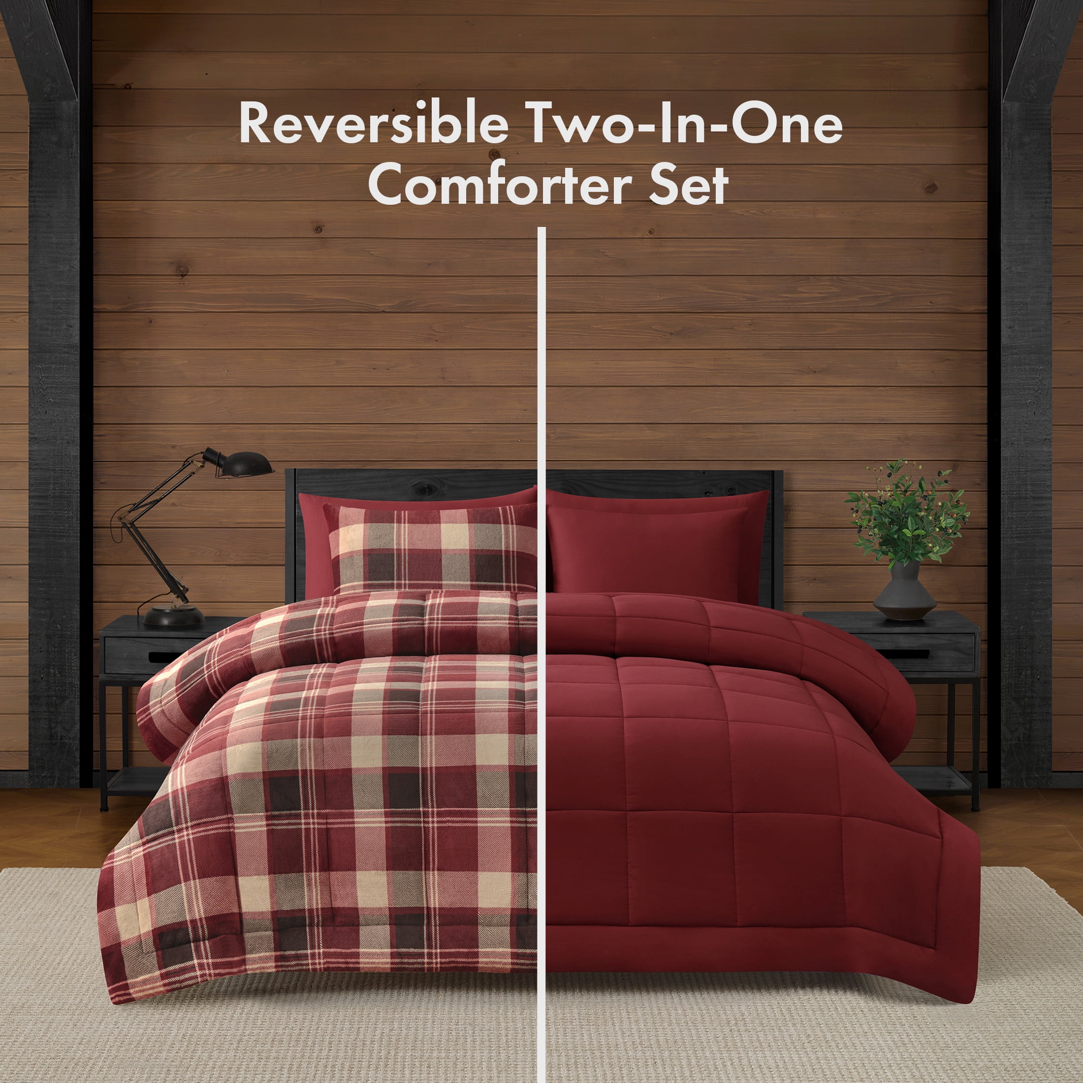 Pawz 3-Piece Fleece Comforter Set with Pillow Shams, Soft and Warm, Red Plaid, King