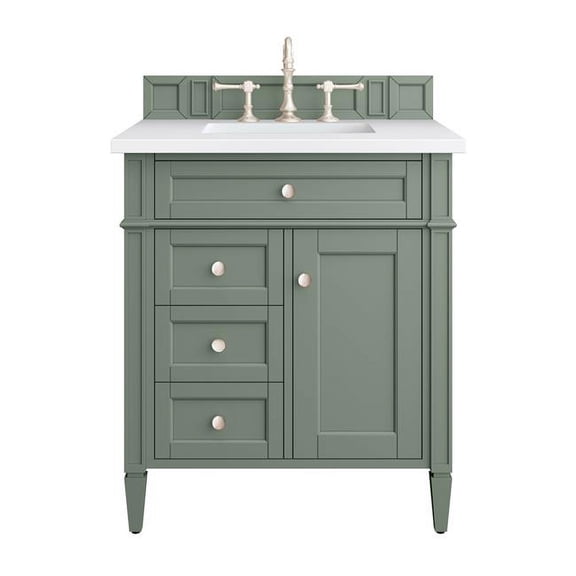 James Martin Furniture 30 in. Brittany Single Vanity with 3CM White Zeus Top, Smokey Celadon