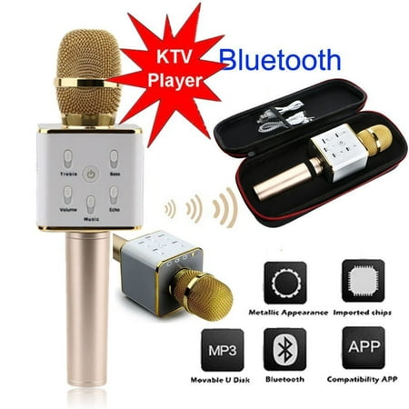 New wireles s bluetoot h Karaoke Microphone Speaker Home Music Singing Q9 Super Bass wireles s bluetoot h Mobile Phone Karaoke Microphone Handheld KTV Singing Speaker for IOS for Android, (Best Mic For Bass Amp)