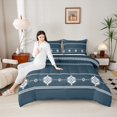 thumbnail image 3 of Manfei Tribal Aztec Comforter Sets Queen Size, Western Geometric Down Comforter, Steel Blue Reversible Bedding Queen Comforter Set, Microfiber Bedroom Decor, 3 Pieces, 3 of 8