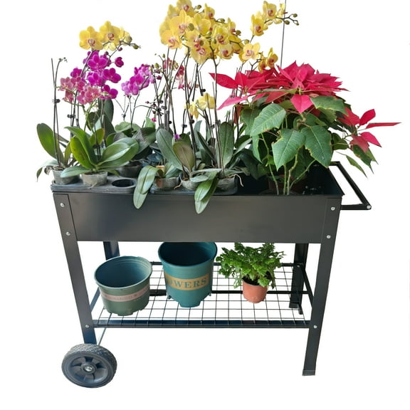 HiiKaa Raised Planter Box with Legs,Outdoor Elevated Garden Bed On Wheels for Vegetables Flower Herb Patio,Black