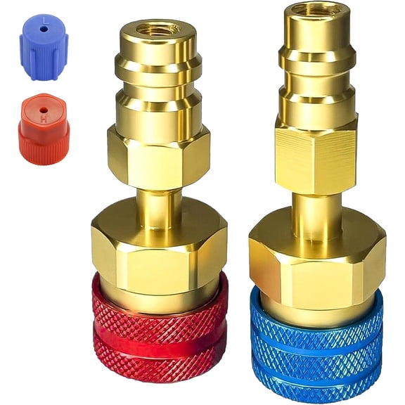 chasenew R1234yf Adapter, R1234yf to R134a Conversion Kit, R-1234yf to R134a Quick Coupler, Car AC Refrigerant R1234YF Adapter for Air Conditioning Recharge Hose High/Low Side Fitting (Blue and Red)