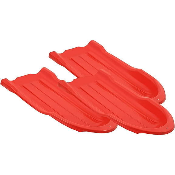 Toboggan Snow Sled for Kids and Adults, 46" Heavy Duty Plastic Open Back Slider with Handles and Hole for Pull Ropes- (Ropes Excluded) Kid and Adult Winter Fun, Red, 3 Pack, by Superio