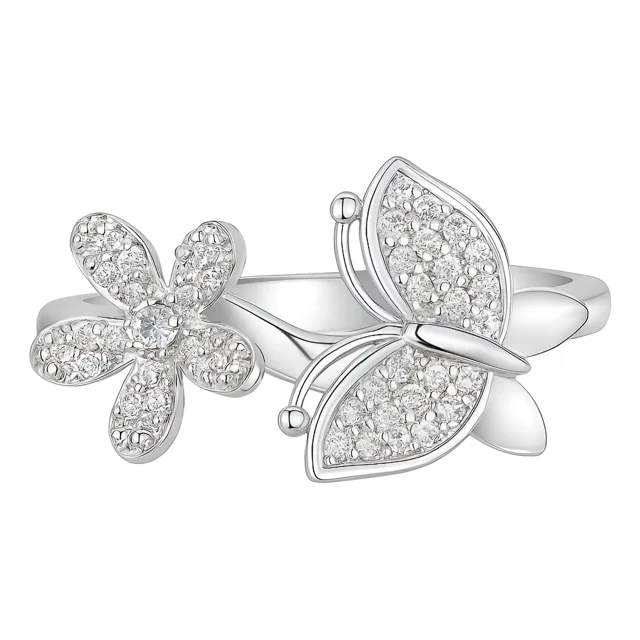 Anillo Mariposa Con Flor De Zirconia Para Mujer De Plata 925