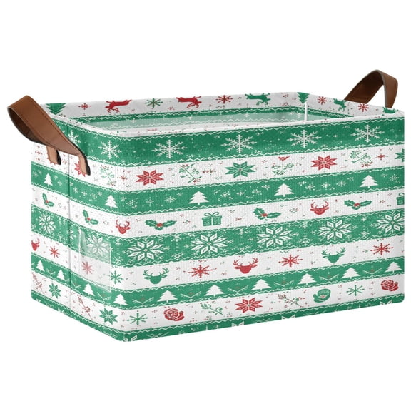 Green Christmas Tree Bohemian Style Foldable Storage Large Fabric Storage Baskets Organizer Storage Bins with Handles for Shelves