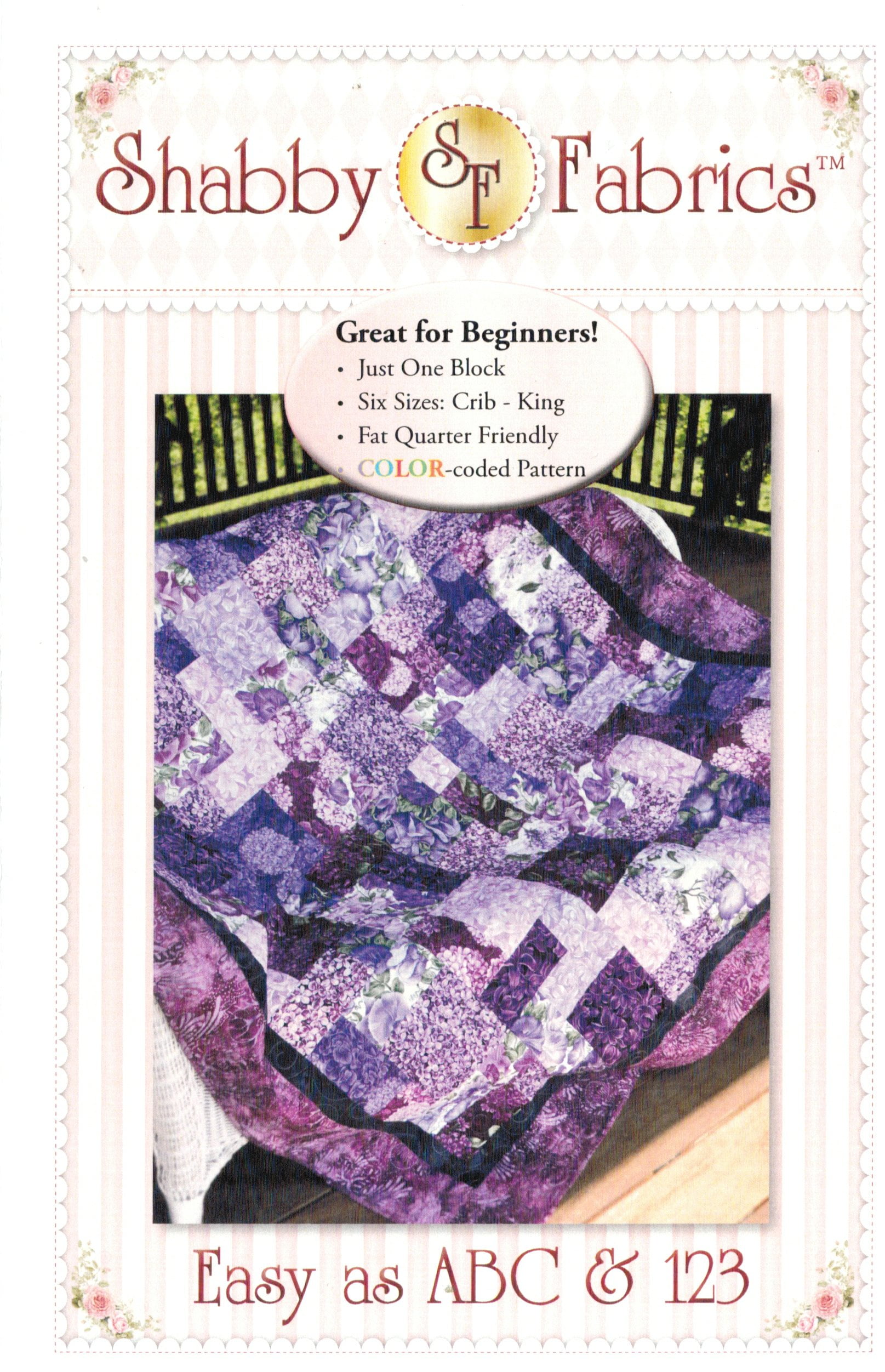 PatternEasy as ABC and 123,Quilt Pattern by Shabby Fabrics 6 Sizes