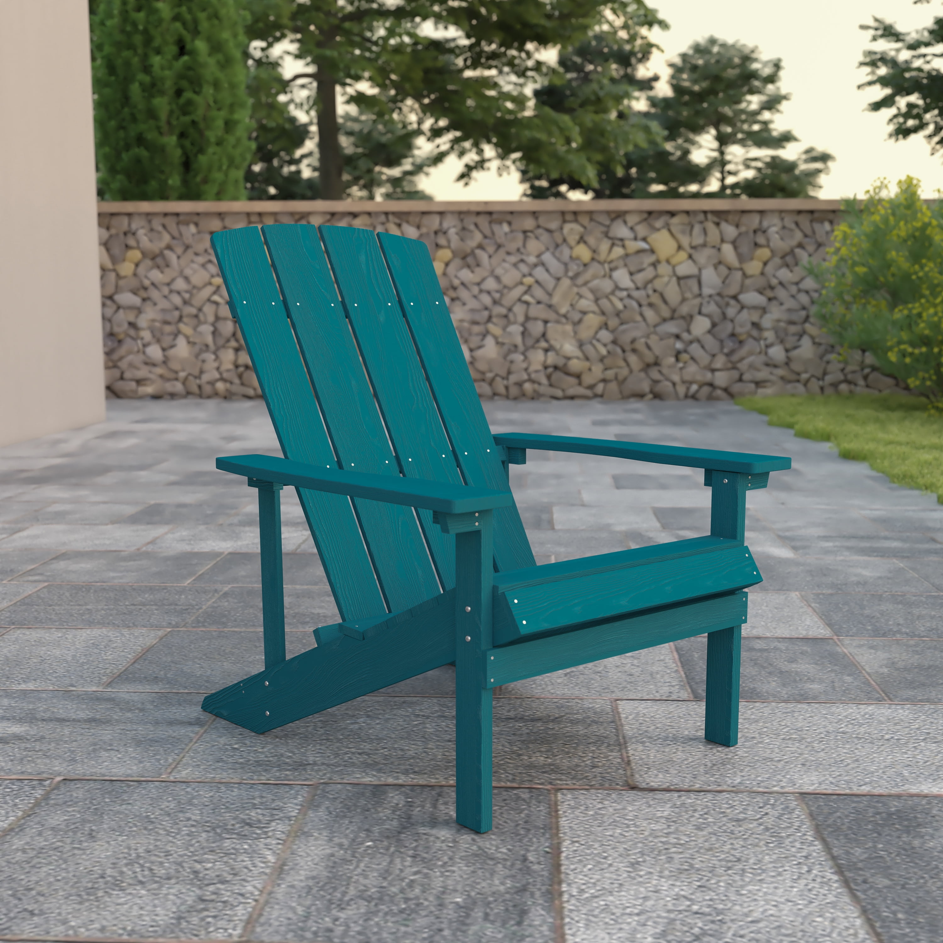 WenHaus Adirondack Chair Plastic Resin Deck Chair Blue Patio Outdoor Chairs Painted Weather Resistant Lounge Lawn Chair Fire Pit Chairs 