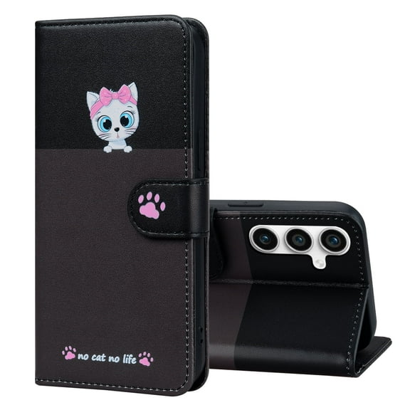 Allytech Wallet Case for Samsung Galaxy A35 with Cute Cartoon Pattern, 3 Card Slots   1 Cash Slot   Wrist Strap, Premium PU Leather Stand Magnetic Clasp Shockproof Protective Case, Darkgray