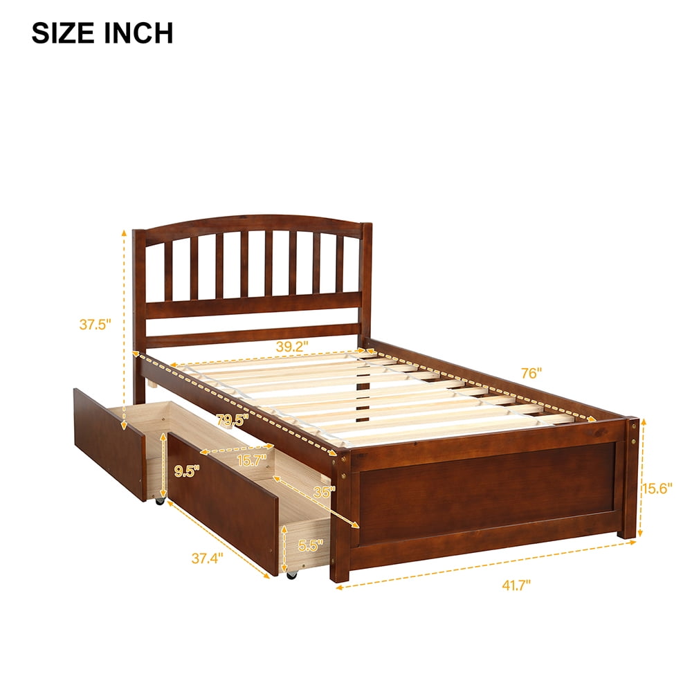 Lowestbest Twin Platform Storage Bed, Wood Bed Frame with Two Drawers and Headboard